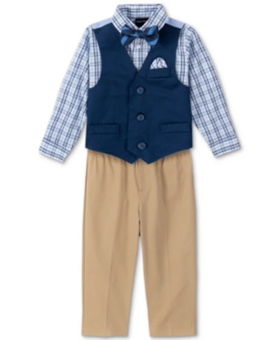 Nautica Kids' Baby Boys Shirt, Solid Twill Vest, Pants & Bowtie Set In Blue Multi