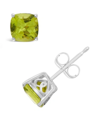 Macy's Gemstone Stud Earrings In Sterling Silver In Peridot