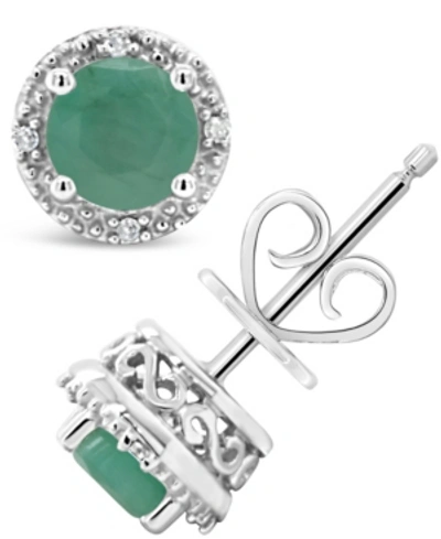 Macy's Emerald (1 Ct. T.w.) And Diamond Accent Stud Earrings In Sterling Silver