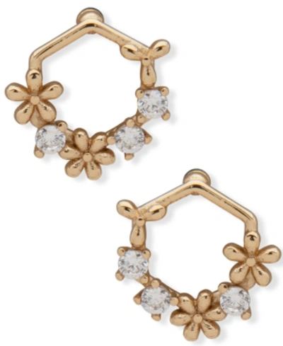 Lonna & Lilly Gold-tone Crystal & Flower Open Stud Earrings In White