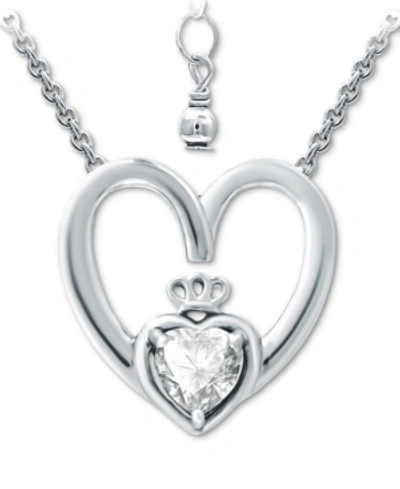 Giani Bernini Cubic Zirconia Claddagh Heart 16" Pendant Necklace, Created For Macy's In White