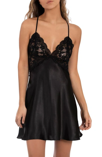 In Bloom By Jonquil Lace & Satin Chemise In Black