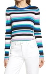 Halogenr Halogen Crewneck Sweater In Blue- Lavendar Multi Stripe