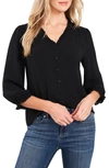Cece Ruffled Button-front Top In Rich Black