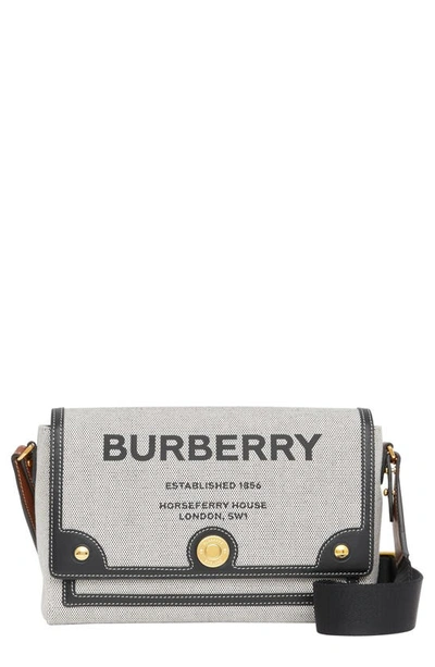 Burberry Medium Note Horseferry Print Canvas & Leather Crossbody Bag In Black/ Tan