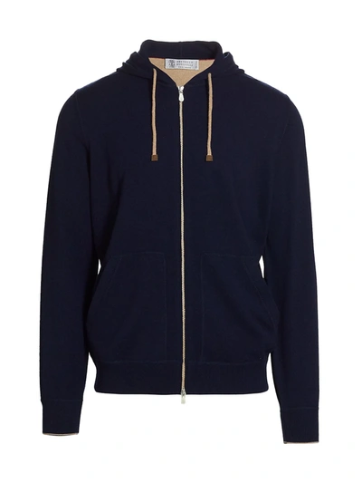 Brunello Cucinelli Cashmere Zip Hoodie In Navy