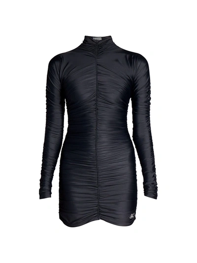 Balenciaga Draped Spandex Turtleneck Mini Dress In Black