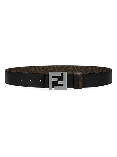 Fendi Logo Reversible Belt In Black Tobacco