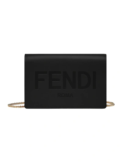 Fendi Medium Leather Wallet-on-chain In Black
