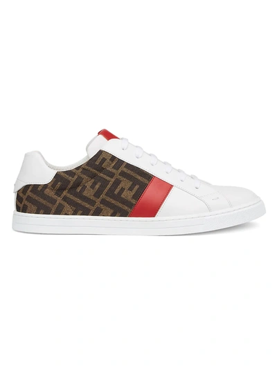 Fendi Ff-logo Print Lace-up Sneakers In White
