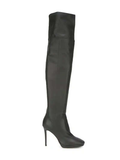 Jimmy Choo Hayley 100 Black Grainy Calf Leather Over-the-knee Boots