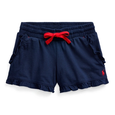 Polo Ralph Lauren Kids' Ruffled Cotton Jersey Short In Newport Navy