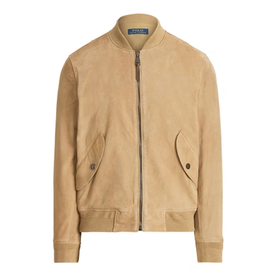 Ralph Lauren Suede Bomber Jacket In Desert Khaki