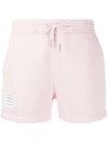 Thom Browne Tricolour Stripe Cotton Shorts In Pink