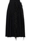 JASON WU HIGH-RISE PLEATED FEATHER-TRIMMED SKIRT