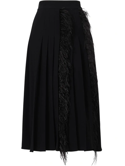 Jason Wu High-rise Pleated Feather-trimmed Skirt In Black