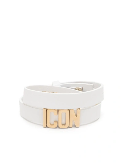 Dsquared2 Woman White And Gold Icon Leather Bracelet