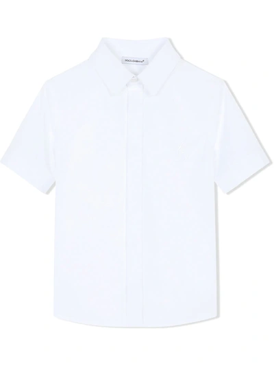 Dolce & Gabbana Kids' Short-sleeve Cotton Shirt In White