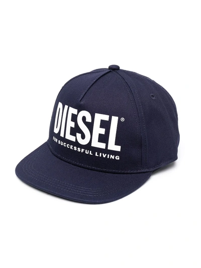 Diesel Kids' Cotton Gabardine Baseball Hat In Blue