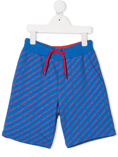 Marc Jacobs Kids' Two-tone Logo Print Track Shorts In Blue