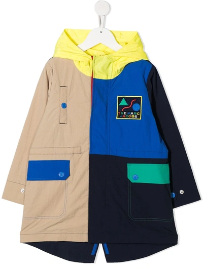 The Marc Jacobs Kids' Colour-block Hooded Raincoat In Blue