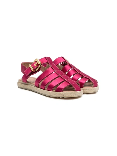 Marni Kids' Cage Strappy Leather Sandals In Pink