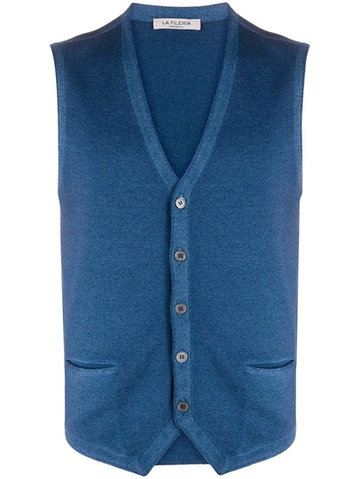 Fileria Ribbed-knit Virgin Wool Waistcoat In Blue