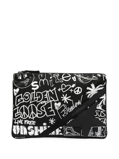 Golden Goose Graffiti-print Clutch Bag In Black