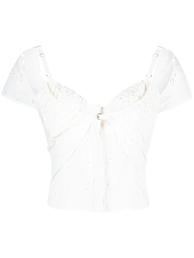 Jacquemus Tovallo Cutout Broderie Anglaise Linen-blend Bustier Top In White