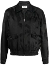 Saint Laurent Grosgrain-trimmed Satin-jacquard Bomber Jacket In Black