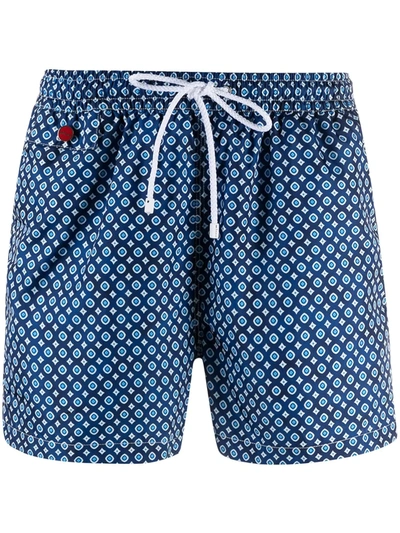 Kiton Geometric-print Swim-shorts In Blue