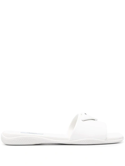 Prada Logo-print Mule Sandals In White