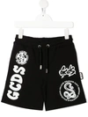 Gcds Logo Print Cotton Track Shorts In Black