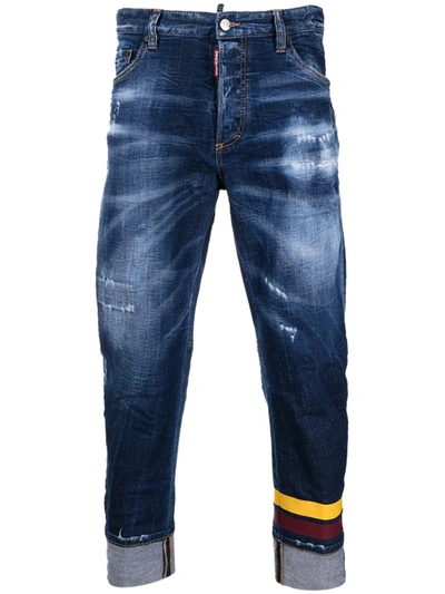 Dsquared2 Stripe-detail Cropped Denim Jeans In Blue