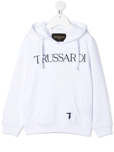 Trussardi Junior Kids' Logo Drawstring Hoodie In White