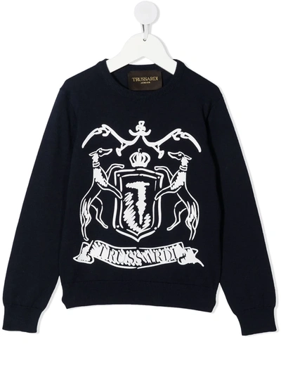 Trussardi Junior Kids' Logo Crew-neck Sweatshirt In Blue