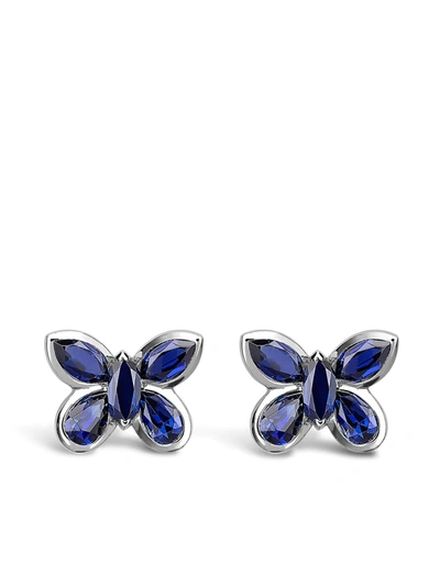 Pragnell 18kt White Gold Sapphire Butterfly Stud Earrings In Silver