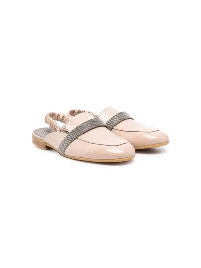 Brunello Cucinelli Kids' Embellished Sling-back Ballerinas In Pink