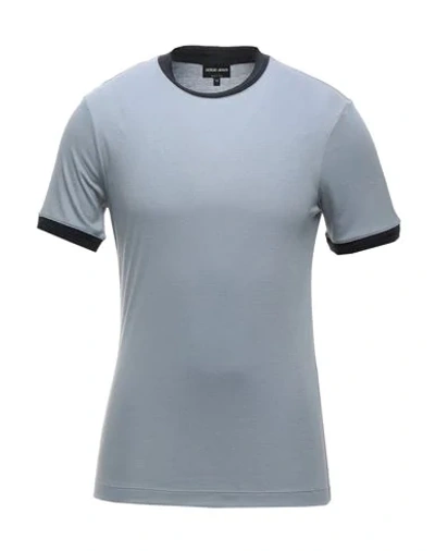 Giorgio Armani Man T-shirt Sky Blue Size 48 Viscose, Silk, Cotton, Polyamide, Elastane