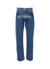 VETEMENTS CRYSTAL LOGO EMBELLISHED STRAIGHT CUT JEANS