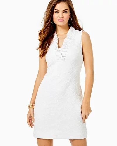 Lilly Pulitzer Tisbury Shift Dress In Resort White Knit Pucker Jacquard