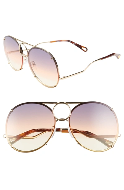 Chloé Vicky 61mm Round Aviator Sunglasses In Gold/ Grey  display picture 1