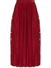 Valentino Red Pleated Lace-trimmed Jersey Midi Skirt In Red
