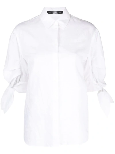 Karl Lagerfeld Bow Puff-sleeve Shirt In White