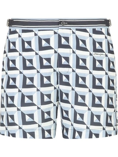 Dolce & Gabbana Mid-length Swim Shorts With Geometric Print In Multicolor