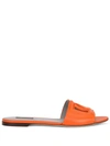 Dolce & Gabbana Dg Logo Leather Flat Sandals In Orange