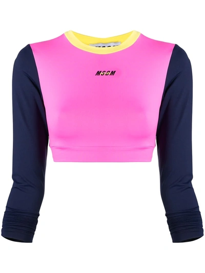 Msgm Colour-block Cropped Performance Top In Pink