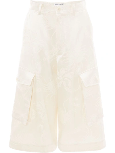 Jw Anderson Floral Jacquard Wide-leg Cargo Shorts In White