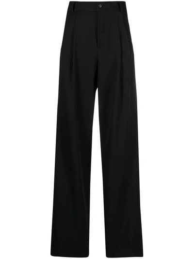 Saint Laurent Virgin Wool Wide-leg Trousers In Black