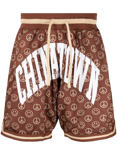 Chinatown Market Graphic-print Track Shorts In Brown